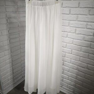 Shein Ladies White Elastic Waist Size Medium Flowy Fully Lined Maxi Skirt